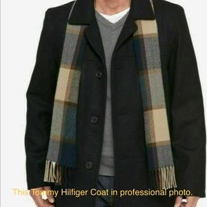 TOMMY HILFIGER MEN'S WOOL BLEND MELTON WALKING COAT/PEACOAT WITH SCARF, SIZE M